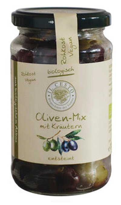 Produktfoto zu Oliven-Mix mit Kräutern entste